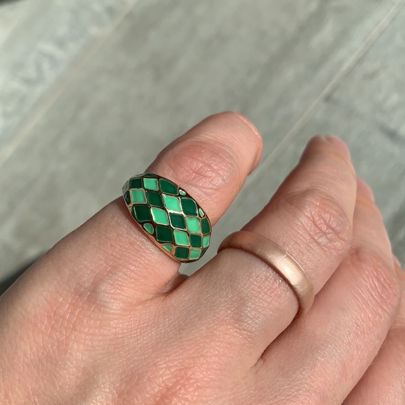 1pcs Alloy Checkered Ring Green Neon Green Gold Rings Glitter Jelly Enamel Trend - Picture 8 of 16